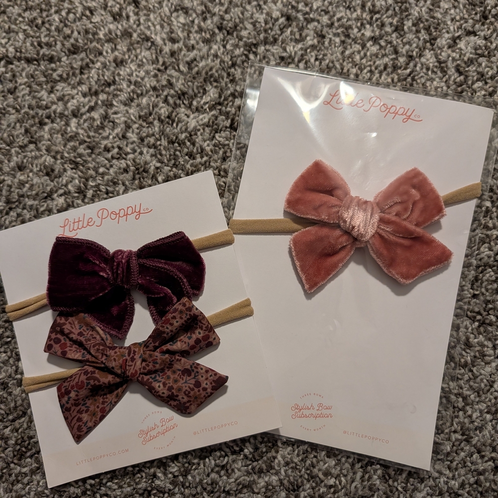 NWOT - Velvet & Floral Bow Headband Set - Pink & Plum